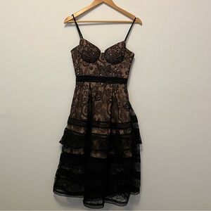 Mrs Self Portrait Black Lace Dress with beige lining